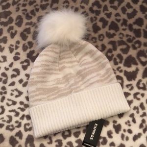 Express Beanie Hat in Ivory Tiger Print One Size Women’s
